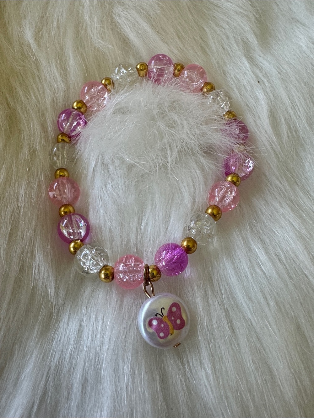 Pink & Clear Beaded Bracelet with Butterfly Charm